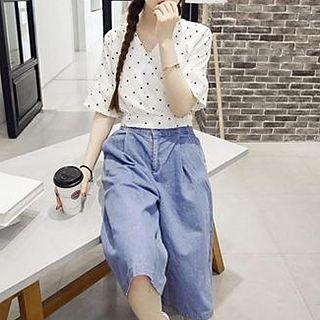 Polka Dot V-neck Chiffon Blouse