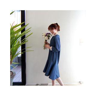 Ruffle-hem Denim Midi Dress