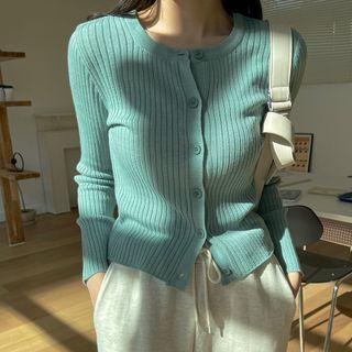 U-neck Rib-knit Cardigan