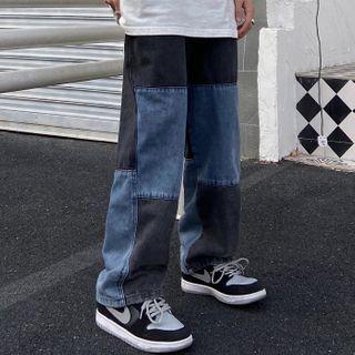 Two-tone Panel Wide-leg Jeans