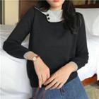 Contrast Collared Long Sleeve Knit Top