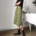 Button-down Plaid Midi Skirt