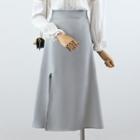 Lace Trim Pintuck Blouse / Midi A-line Skirt