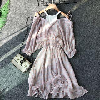 Inset Tank Gingham Chiffon Dress