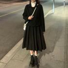 Buttoned Plain Woolen Coat / A-line Midi Skirt