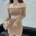 Cold-shoulder Lace Trim Mini Sheath Dress