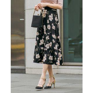 Band-waist Floral Print Flare Skirt