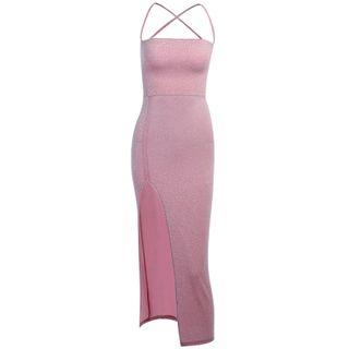 Spaghetti Strap Maxi Glitter Slit Dress
