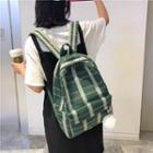 Canvas Plaid Pompom Accent Backpack