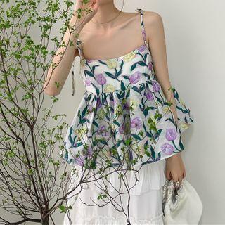 Flower Print Ruffle Hem Camisole Top
