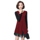Fringed Hem Long-sleeve A-line Dress