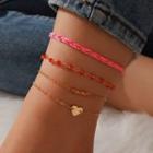 Set Of 4: Alloy Heart / Faux Crystal / Woven Bracelet 15404 - Gold & Pink - One Size
