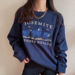 Bear Embroidery Sweatshirt Navy Blue - One Size