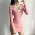Long-sleeve Mini Cross-strap Bodycon Dress