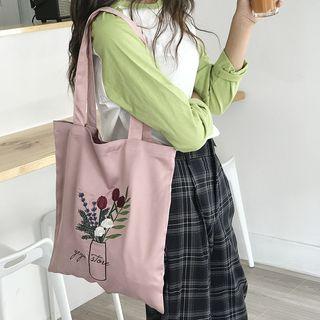 Floral Embroidered Satin Tote Bag