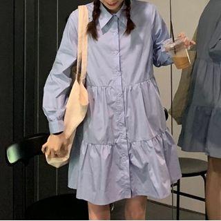 Plain Shirt Dress / Knit Shawl