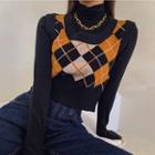 Round-neck Cropped Argyle Knit Vest