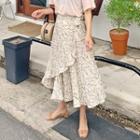 Wrap-front Pattern Pleated Skirt