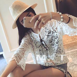 Lace Up V-neck Lace Cover-up