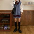 Long-sleeve Plain Shirt / Contrast Trim Cable Knit Vest