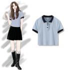 Two Tone Button-up Cropped Top