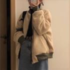Fleece-lined Zip-up Bomber Jacket Khaki & Army Green - One Size