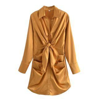 Tie-front Shirred Shirtdress