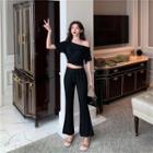 Set: One-shoulder Cropped T-shirt + Boot-cut Pants