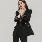 Double-breasted Blazer / Straight Leg Pants / Floral Print Blouse / Set
