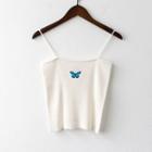 Spaghetti Strap Butterfly Embroidery Knit Top