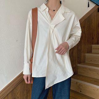 Long-sleeve Plain Shirt Almond - One Size