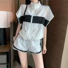 Stripe-side Short-sleeve Zip Jacket / Sweatshorts