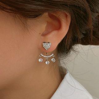Heart Rhinestone Swing Earring 1 Pair - Silver - One Size