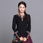 Long-sleeve Pattern Embroidered Cheongsam Top