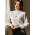 Bishop-sleeve Lace-trim Knit Top