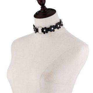 Faux Leather Floral Choker
