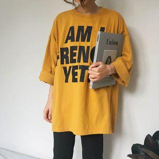 Lettering 3/4-sleeve Oversized T-shirt