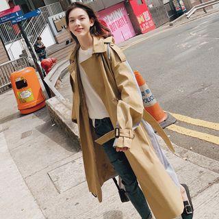 Striped Paneled Double Breasted Trench Coat