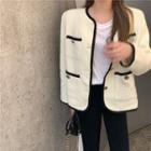 Contrast Trim Single-breasted Jacket As Shown In Figure - One Size