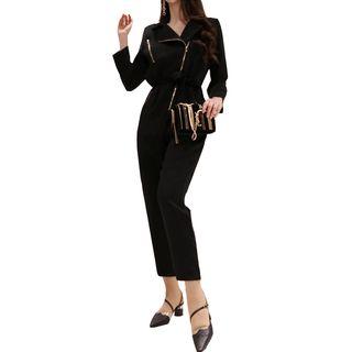 Long-sleeve Zip-front Jumpsuit