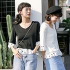 Dotted Mock Two-piece Elbow-sleeve Knit Top