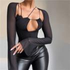 Plain Long Sleeve Cut-out Top