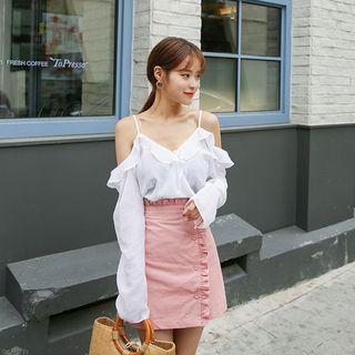 Off-shoulder Frilled Wrap Blouse