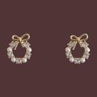 Rhinestone Faux Pearl Bow Ear Stud 1 Pair - Ear Stund - S925silver - Gold & White - One Size