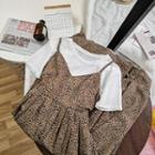 Set: Plain Short-sleeve T-shirt + Leopard Print Midi Dress