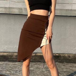 Asymmetrical Tie-strap Mini Pencil Skirt