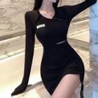 Long-sleeve Cutout Mini Polo Dress