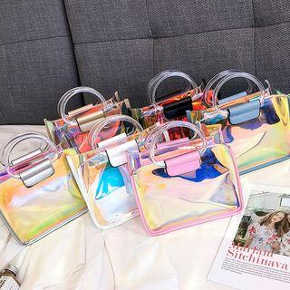 Iridescent Panel Top Solid Handle Crossbody Bag + Zipper Bag