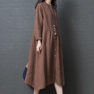 Long-sleeve Midi Linen Dress