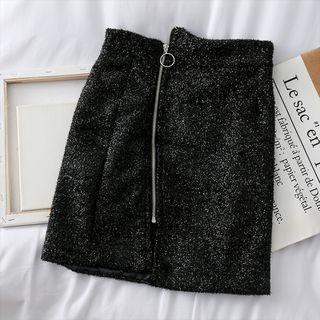 Glitter Asymmetric Zipper Mini Skirt